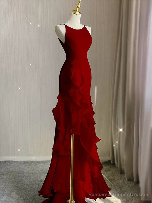 Sexy Scoop Sleeveless Ruffle Mermaid Floor Length Prom Dress