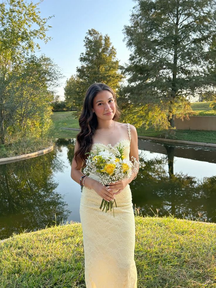 Pastel Yellow Classy Prom Dress, Elegant Lace Classy Evening Dress