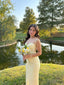 Pastel Yellow Classy Prom Dress, Elegant Lace Classy Evening Dress
