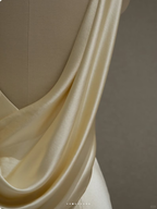 Pastel Yellow Satin Backless Mermaid Long Classy Prom Dress