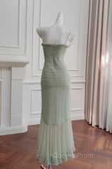 Pea Green Suspender Long Dress