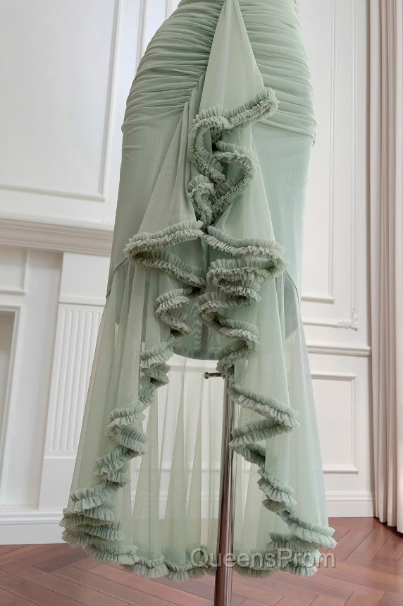 Pea Green Suspender Long Dress