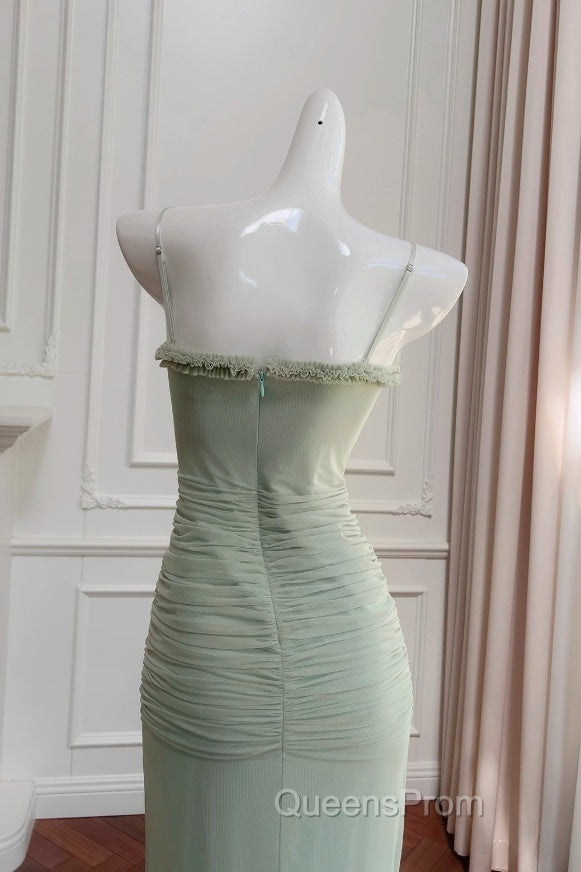 Pea Green Suspender Long Dress