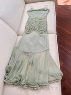 Pea Green Suspender Long Dress