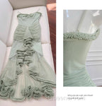 Pea Green Suspender Long Dress