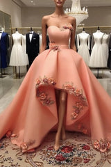 Peach Sweetheart High Low Dress With 3D Flowers