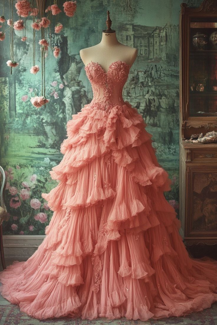 Peach Vintage A-Line Sweetheart Neck Long Classy Evening Gown Sweet Beaded Applique Dress Main image