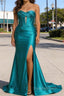 Peacock Mermaid Sweetheart Corset Long Prom Dress with Slit