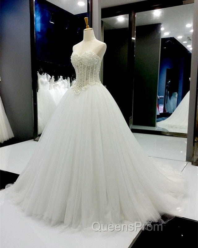 Pearl Beaded Sweetheart See Through Princess Wedding Dress