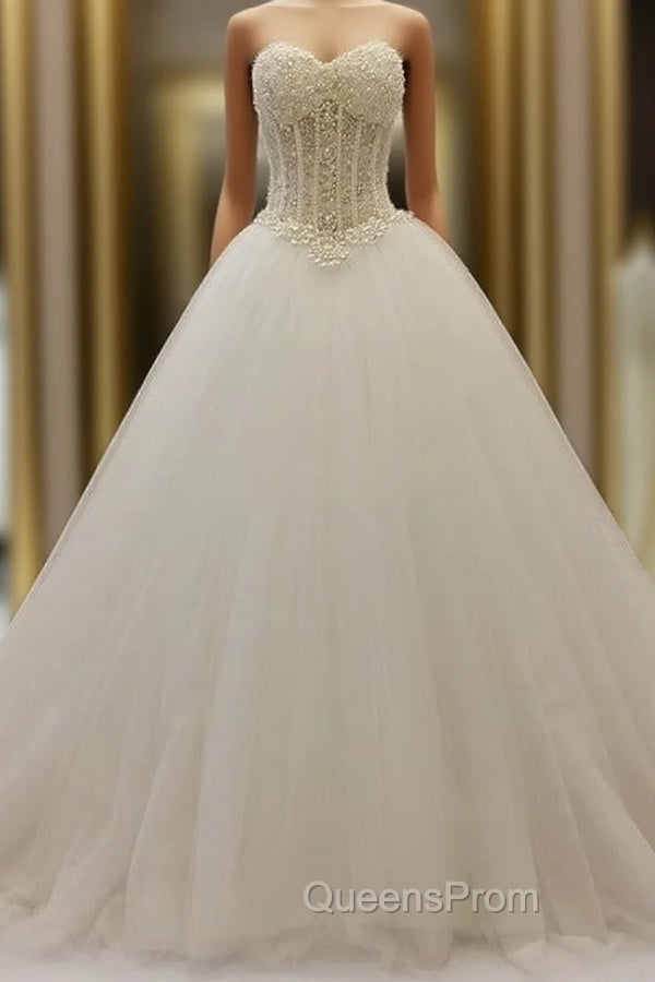 Pearl Beaded Sweetheart See Through Princess Wedding Dress Main image