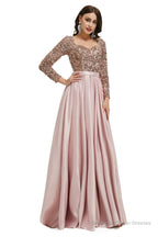 A-Line Sequins Sweet Neck Long Sleeve Prom Dresses