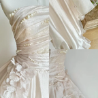 Pearl Pink Strapless A-Line Tulle Long Party Gown With Pearls