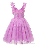 Dusty Blue 3D Butterfly Lace Applique Tulle Homecoming Dress for Teens Sweetheart Mini Short Prom Dresses