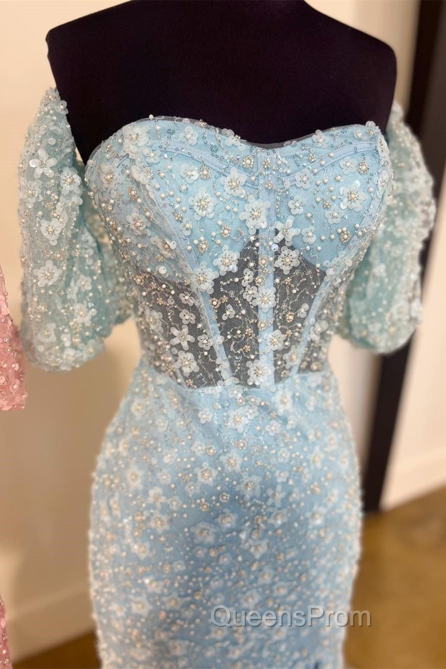 Pink 3D Floral Lace Sweetheart Mermaid Long Evening Prom Dress with Slit Secondary image