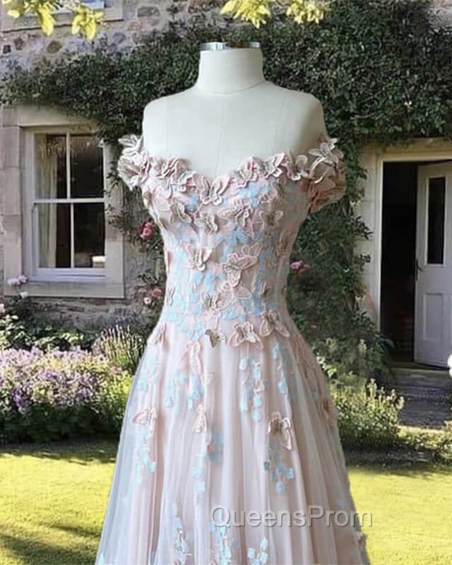 Pink A-Line Butterfly Evening Prom Dress Secondary image