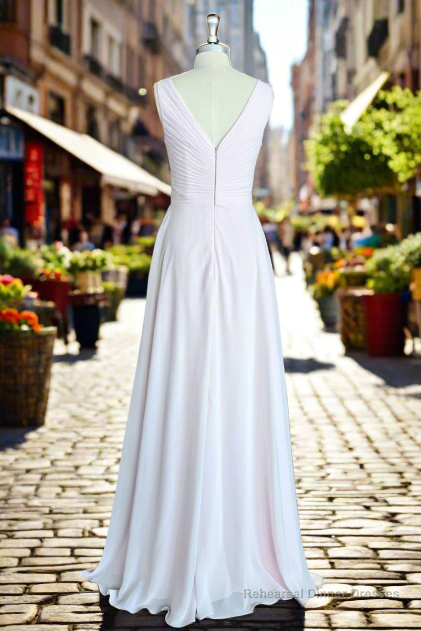 Pink A-Line Pleated V Neck Long Chiffon Bridesmaid Dresses