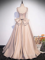 Pink A Line Satin Long Evening Prom Dress Formal Evening Dress