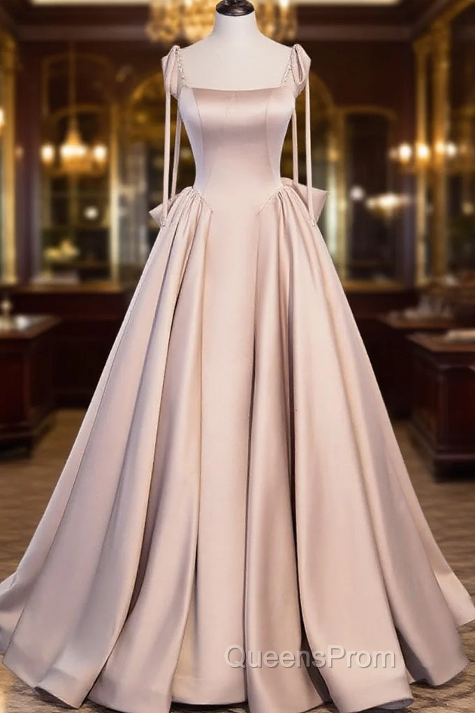 Pink A Line Satin Long Evening Prom Dress Formal Evening Dress Main image