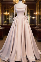 Pink A Line Satin Long Evening Prom Dress Formal Evening Dress