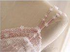 Pink A Line Spaghetti Strap Tulle Beaded Long Evening Prom Dress Sweet Applique Wedding Dress