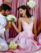 Pink A Line Spaghetti Straps Appliques Satin Long Classy Prom Dress Classy Evening Dress