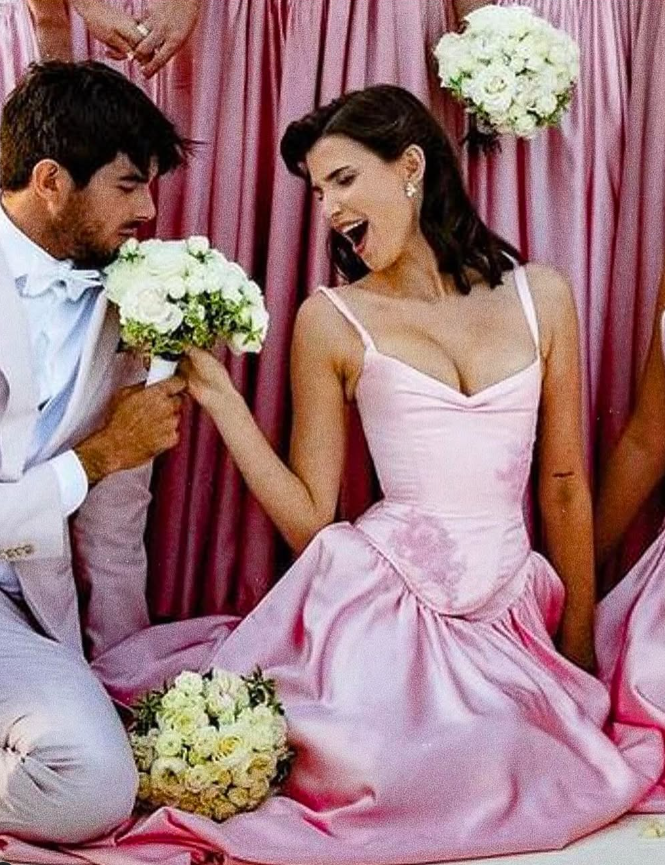Pink A Line Spaghetti Straps Appliques Satin Long Classy Prom Dress Classy Evening Dress