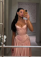 Pink A Line Spaghetti Straps Appliques Satin Long Classy Prom Dress Classy Evening Dress