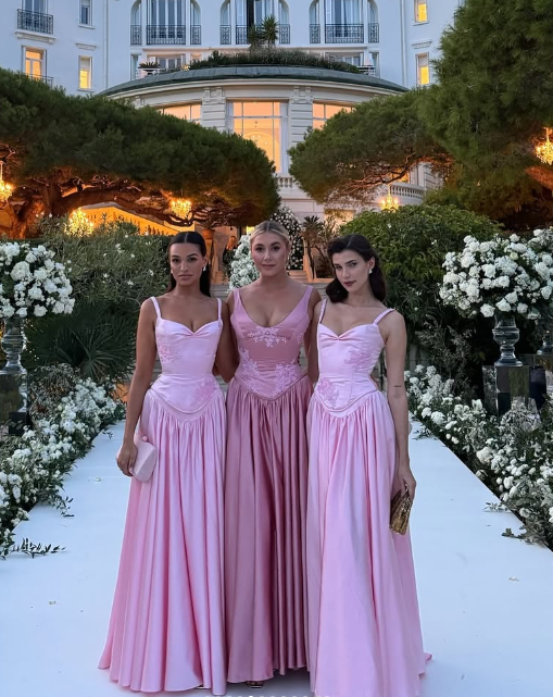 Pink A Line Spaghetti Straps Appliques Satin Long Classy Prom Dress Classy Evening Dress