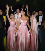 Pink A Line Spaghetti Straps Appliques Satin Long Classy Prom Dress Classy Evening Dress