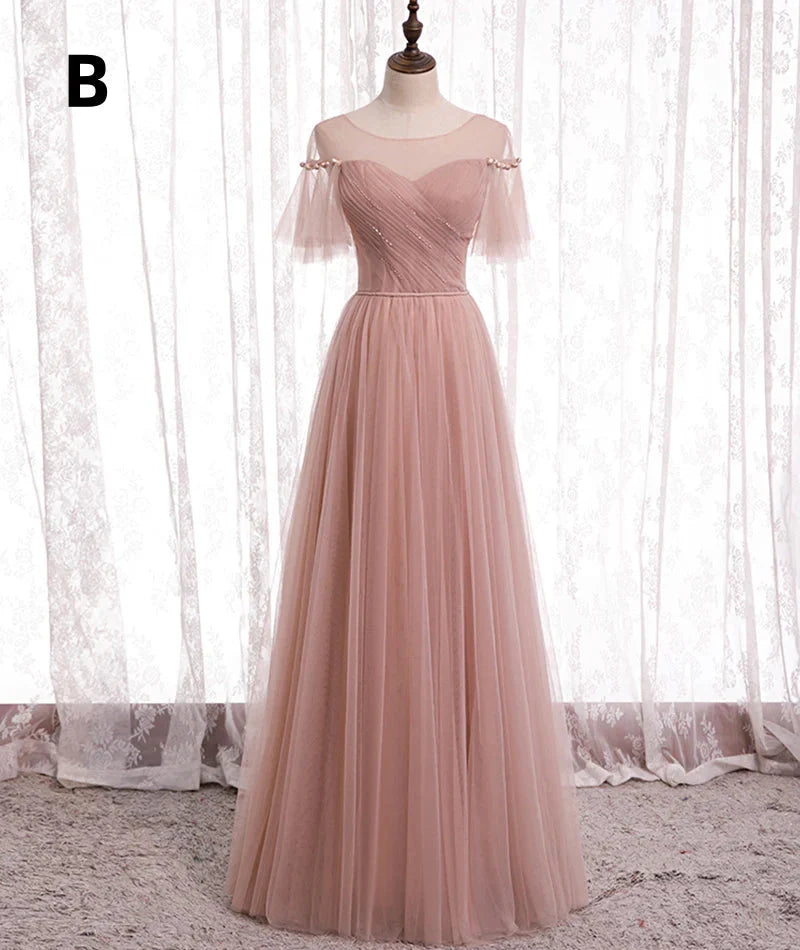 Pink Elegant A-Line Tulle Long Ball Gown Classy Evening Gown Bridesmaid Dress Secondary image