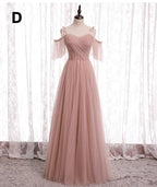 Pink Elegant A-Line Tulle Long Ball Gown Classy Evening Gown Bridesmaid Dress