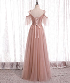 Pink Elegant A-Line Tulle Long Ball Gown Classy Evening Gown Bridesmaid Dress