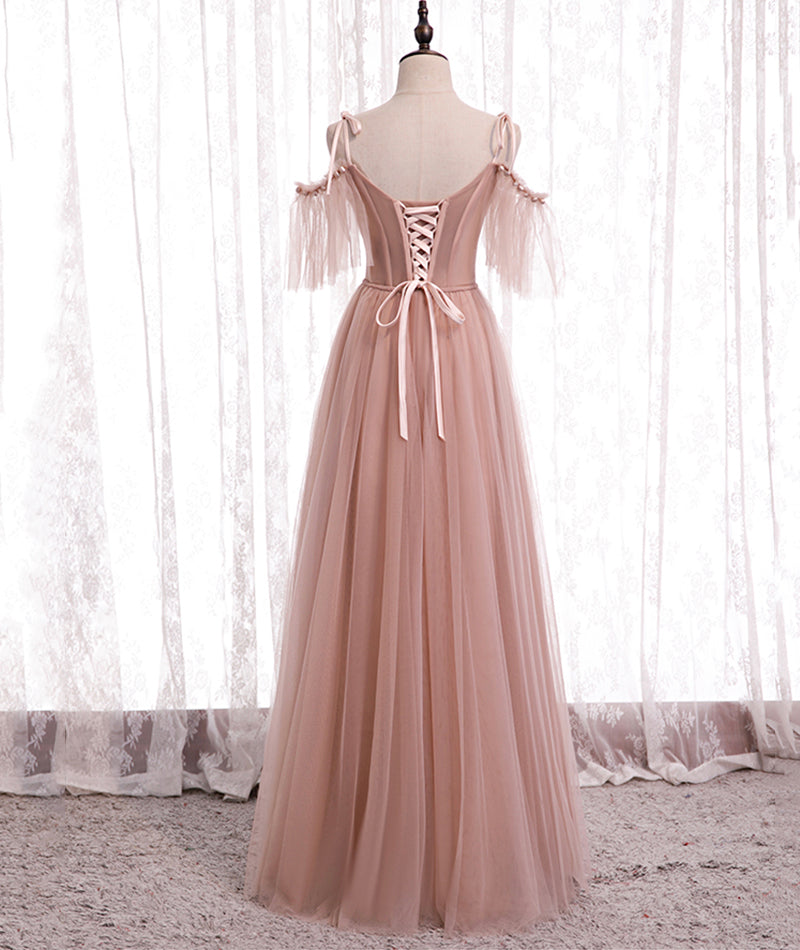 Pink Elegant A-Line Tulle Long Ball Gown Classy Evening Gown Bridesmaid Dress