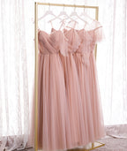 Pink Elegant A-Line Tulle Long Ball Gown Classy Evening Gown Bridesmaid Dress