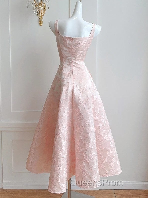 Pink A-Line Vintage Butterfly Embroidered Satin Evening Prom Dress Birthday Dressed01772