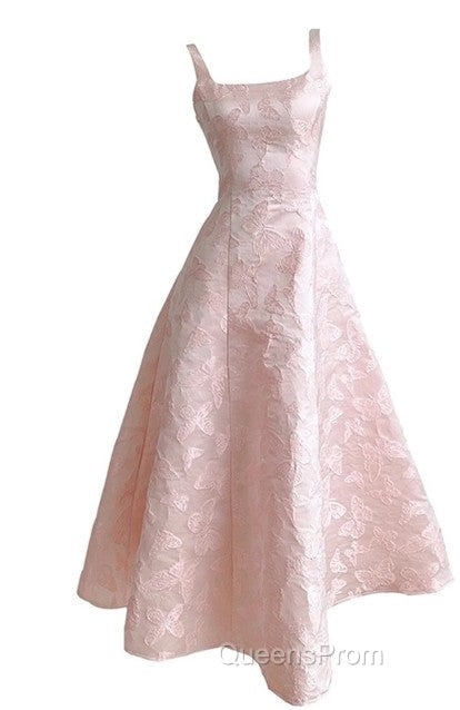 Pink A-Line Vintage Butterfly Embroidered Satin Evening Prom Dress Birthday Dressed01772
