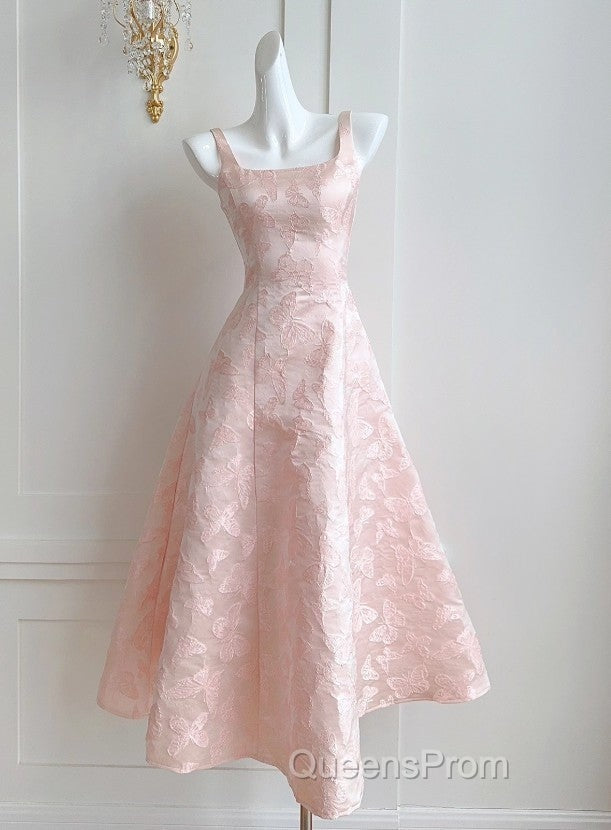 Pink A-Line Vintage Butterfly Embroidered Satin Evening Prom Dress Birthday Dressed01772