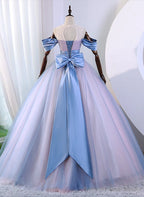 Pink and Blue Off Shoulder with Lace Applique Formal Dress, Sweet 16 Gown Formal Dress
