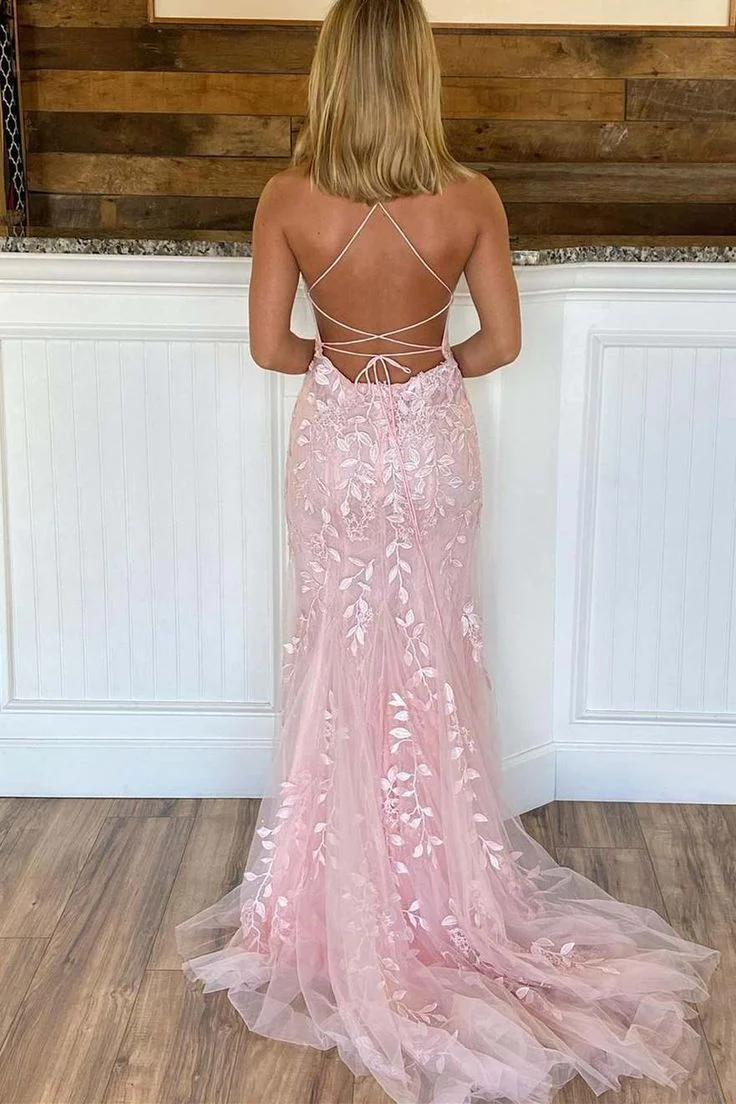 Pink Appliques Mermaid Long Classy Prom Dress 22Th Birthday Outfit Secondary image