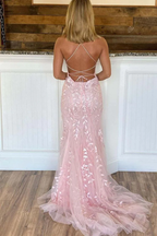 Pink Appliques Mermaid Long Classy Prom Dress 22Th Birthday Outfit