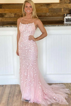 Pink Appliques Mermaid Long Classy Prom Dress 22Th Birthday Outfit