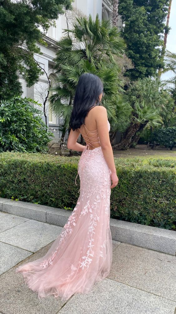 Pink Appliques Mermaid Long Classy Prom Dress 22Th Birthday Outfit