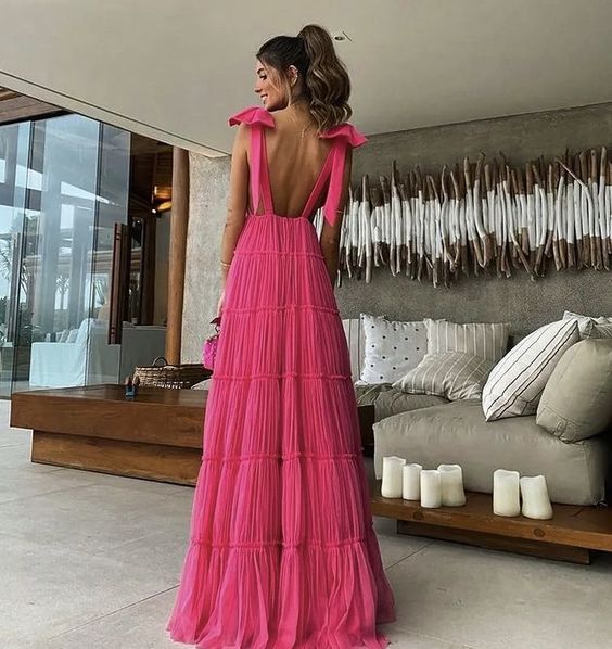 Pink Backless Classy Prom Dress, Classy Evening Dress Secondary image
