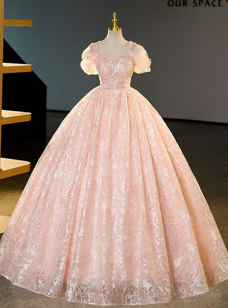 Pink Ball Gown Lace Sequins Beading Quinceanera Dress Main image