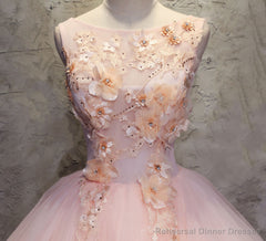 Pink Ball-Gown Organza Floor-Length Prom Dress with Appliqued
