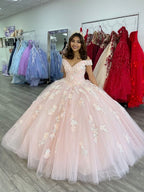 Pink Gorgeous Applique Sweet Long Tulle Elegant Ball Gown Classy Dress Coming Of Age Ceremony Dress