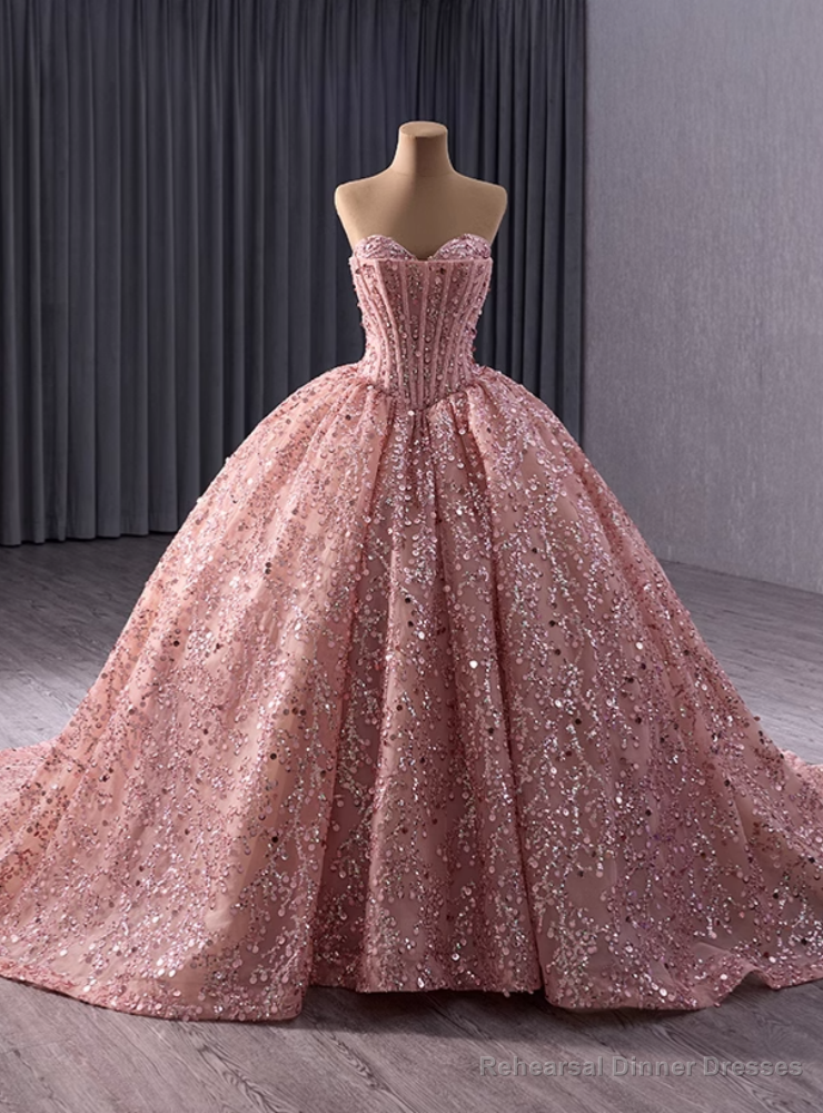 Pink Ball Gown Sequins Beading Prom Dress Main image