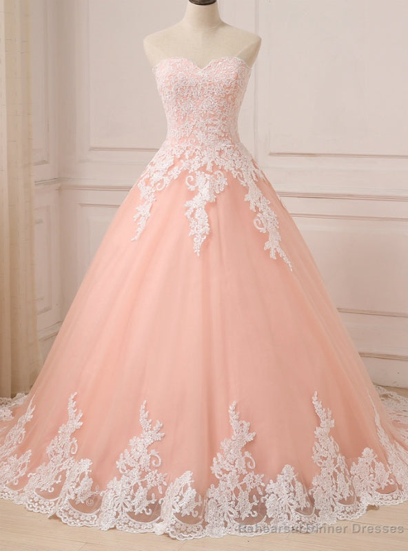 Pink Ball Gown Tulle Lace Appliques Sweetheart Princess Quinceanera Dresses Main image