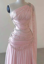 Pink Beaded Elegant Floor-Mounting Maxi Dress Long Tulle Classy Prom Dress Classy Evening Dress