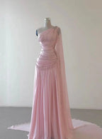Pink Beaded Elegant Floor-Mounting Maxi Dress Long Tulle Classy Prom Dress Classy Evening Dress